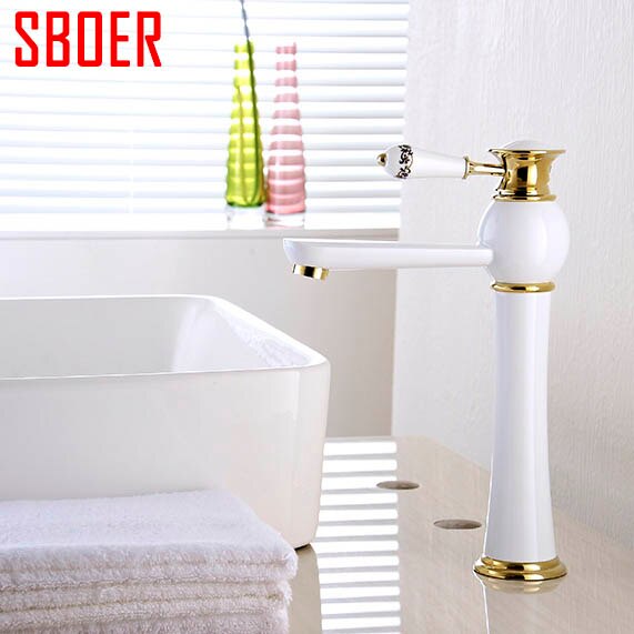 ̰߰   ȥձ  ܴ ݰ Ǳ      ȸȭ  ũ /Hot And Cold water  Mixer Tap Solid Brass ceramic  Basin Faucet  gold  White Painting Bathr